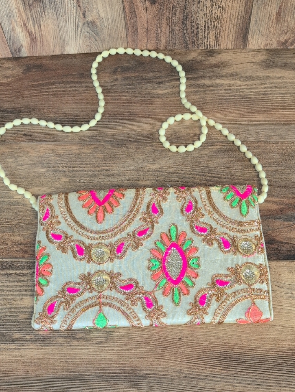 Embroidered Multicolor Evening Clutch with Beaded Strap             AB171 - Picture 5 of 10